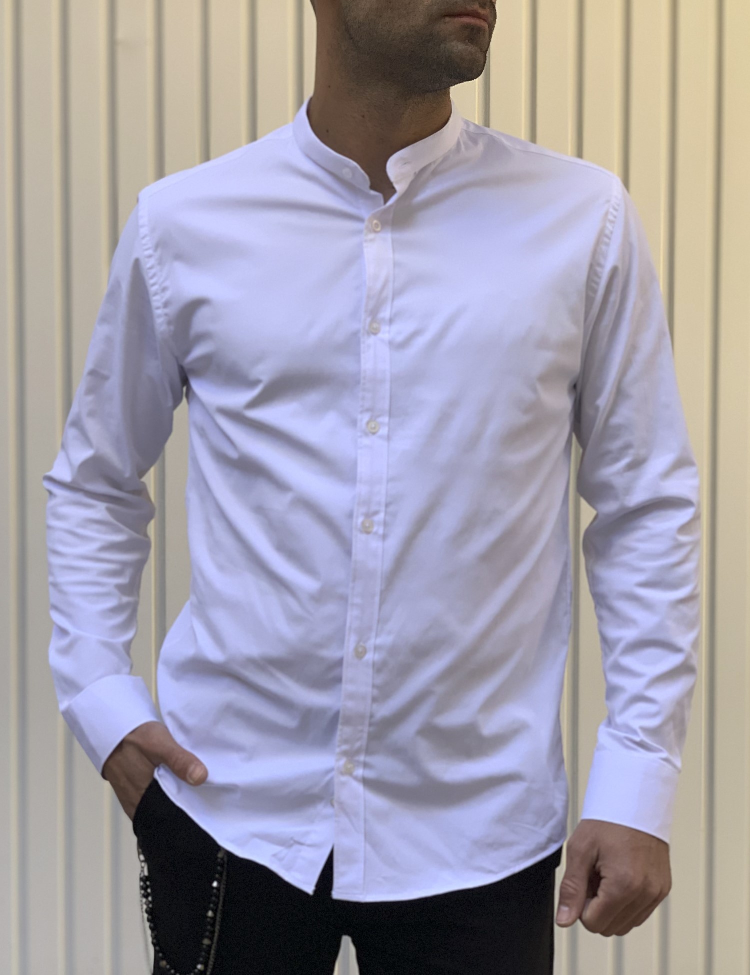 Ben Tailor ανδρικό λευκό πουκάμισο με μάο γιακά 0692W φωτογραφία